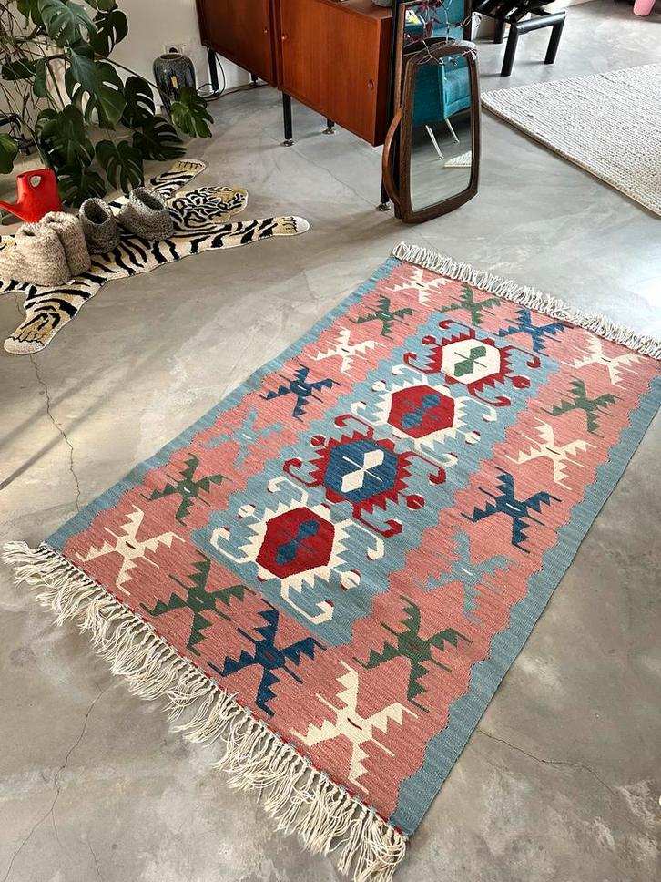 Vintage Kelim Tapijt Handgemaakt, Huis en Inrichting, Stoffering | Tapijten en Kleden, Gebruikt, 100 tot 150 cm, 150 tot 200 cm