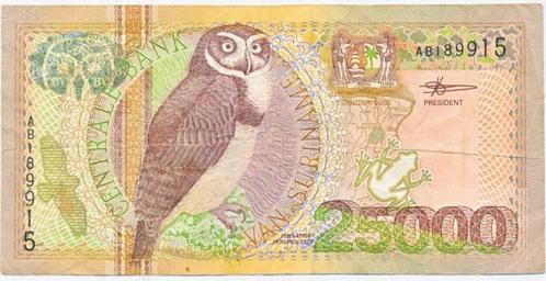 Suriname 25.000 gulden 2000, Postzegels en Munten, Bankbiljetten | Amerika, Los biljet, Zuid-Amerika, Ophalen of Verzenden