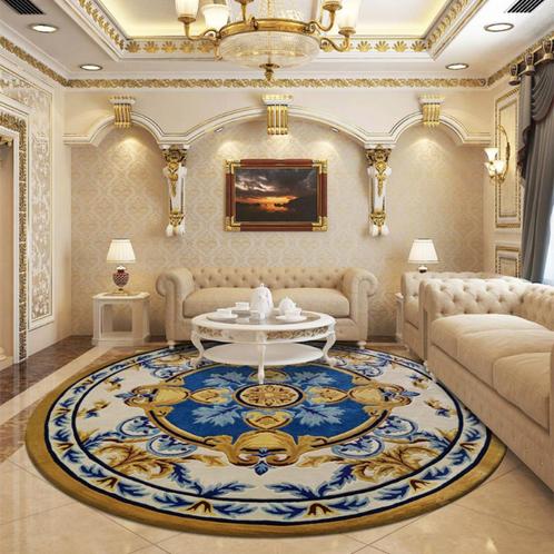 Blauw Wit Beige Klassiek Rond Vloerkleed Barok Kleed Tapijt, Huis en Inrichting, Stoffering | Tapijten en Kleden, Nieuw, Rond