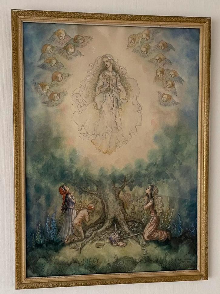 Heel mooi religieus kunstwerk uit 1944 in mooie lijst., Antiek en Kunst, Kunst | Schilderijen | Klassiek, Ophalen of Verzenden