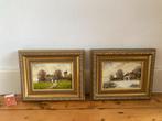 2 kleine landelijk schilderijtjes goudkleurig barok lijstjes, Antiek en Kunst, Kunst | Schilderijen | Klassiek, Ophalen of Verzenden