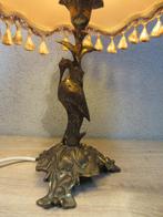 Antieke vintage koperen lamp lampenvoet met vogel, Ophalen of Verzenden