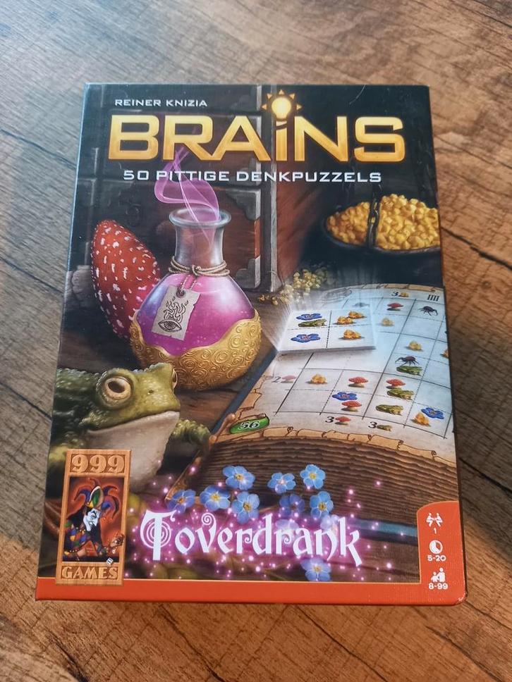 Brains, 50 pittige denkpuzzels, Hobby en Vrije tijd, Gezelschapsspellen | Kaartspellen, Zo goed als nieuw, Een of twee spelers