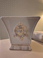 Lichtblauwe geglazuurde bloempot - 23 cm hoog, Gebruikt, Vierkant, Ophalen of Verzenden, Balkon