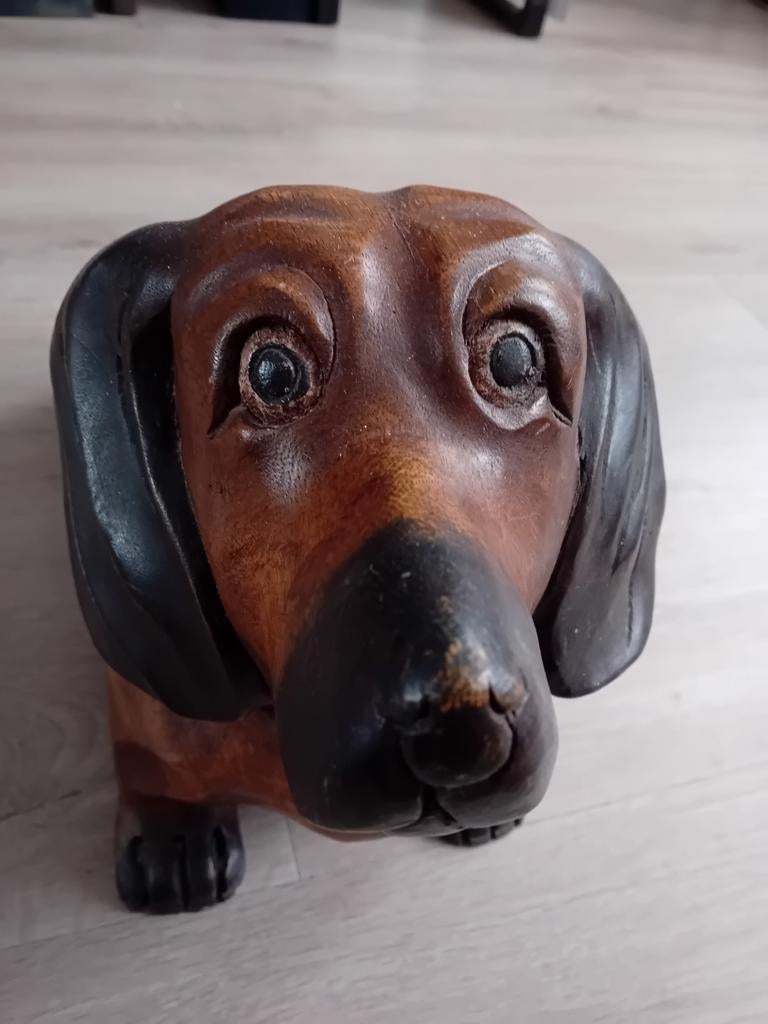 Massief Houten Teckel Beeld, Ophalen of Verzenden, Gebruikt, Hout, Dierenbeeld