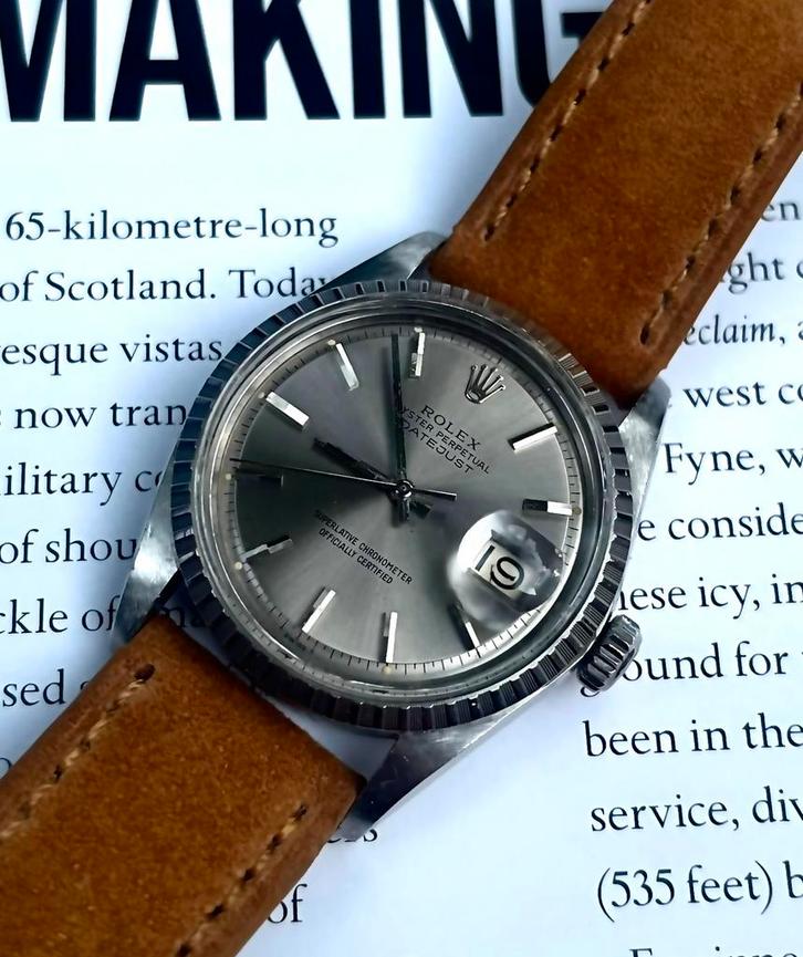 Rolex Datejust 36mm staal ref 1603 rhodium/grijs leren band, Sieraden, Tassen en Uiterlijk, Horloges | Antiek, Polshorloge, Overige merken