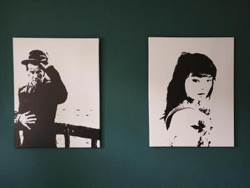 Schilderij Tom Waits en Björk (pop-art/schaduw/shadow/icoon) beschikbaar voor biedingen