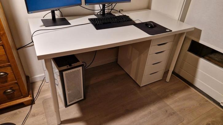 Mooi wit Ikea bureau + ladeblok, Huis en Inrichting, Bureaus, Gebruikt, Ophalen