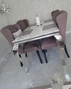 4 luxe eetkamer stoelen taupe zo goed als nieuw!, Huis en Inrichting, Complete eetkamers, Ophalen, Zo goed als nieuw