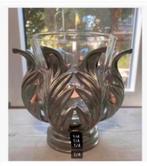 Metalen schaal zwaar, glazen vaas pot, waxine, plant, bonbon, Antiek en Kunst, Curiosa en Brocante, Ophalen of Verzenden