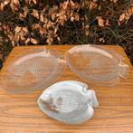 Vintage glazen visschalen en -borden, Arcoroc, 2 en 5 stuks, Ophalen of Verzenden
