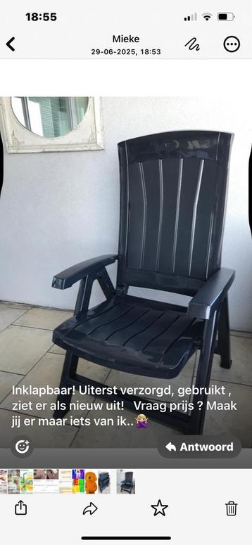 Antraciet kunststof tuinstoel z.g.a.n.3 standen verstelbaar  beschikbaar voor biedingen