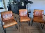 Lederen eetkamerstoel - Set van 3, Huis en Inrichting, Stoelen, Ophalen, Gebruikt, Metaal, Industrieel