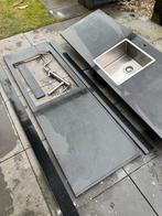 Zwart composiet keukenblad met kraan en spatranden, Ophalen, Gebruikt, Zwart, 150 tot 200 cm