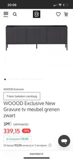 WOOOD Exclusive New Gravure tv meubel grenen zwart, Huis en Inrichting, Kasten | Televisiemeubels, Ophalen, 100 tot 150 cm, Zo goed als nieuw