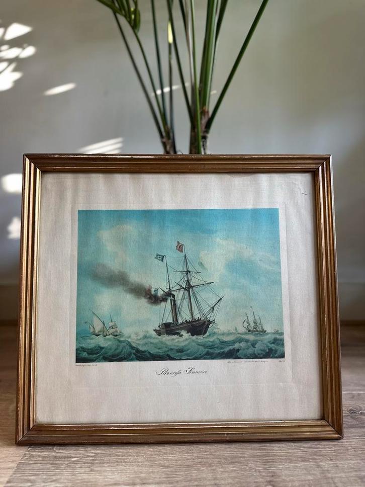 Ingelijste ets/gravure: Piroscafo Francese stoomschip, Antiek en Kunst, Kunst | Etsen en Gravures, Ophalen of Verzenden