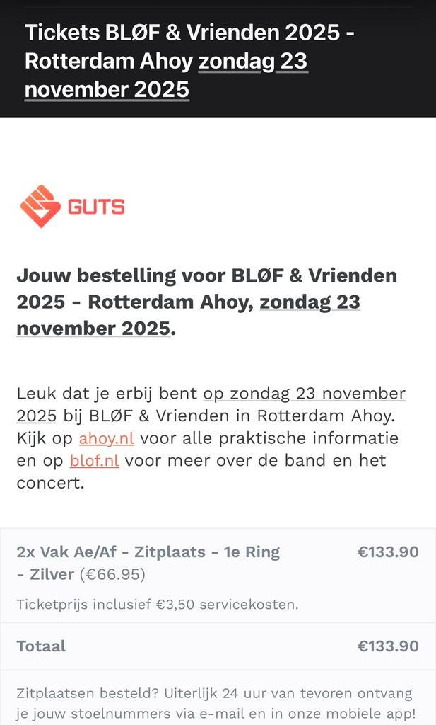 Bløf en vrienden ahoy 2 tickets voor 23 november 2025, Tickets en Kaartjes, Concerten | Nederlandstalig, Twee personen, November