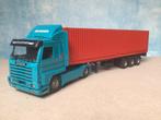 Tekno Scania 143 + containeroplegger ZGAN, Hobby en Vrije tijd, Modelauto's | 1:50, Ophalen of Verzenden, Zo goed als nieuw, Bus of Vrachtwagen