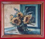 "Zonnebloemen  in vaas" olieverfschilderij op doek, Ophalen of Verzenden