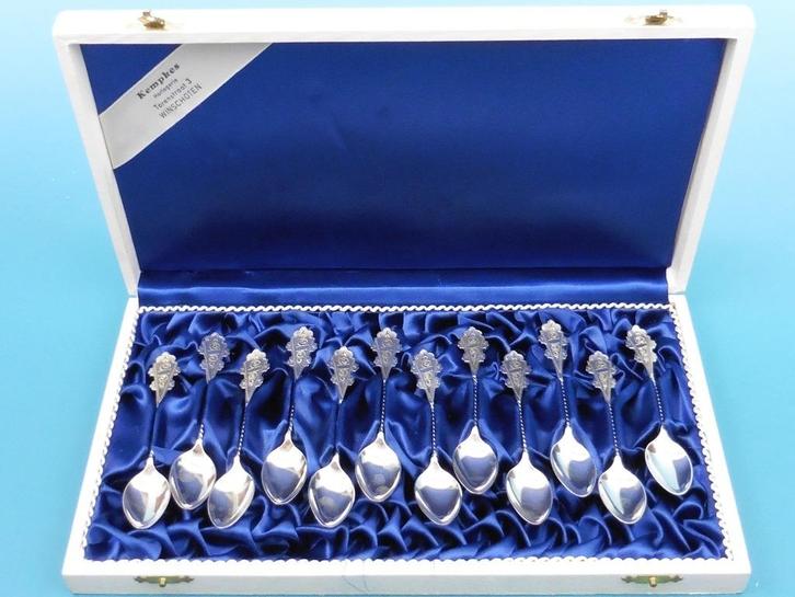 12 zilveren theelepeltjes in cassette                   Z186, Antiek en Kunst, Antiek | Goud en Zilver, Zilver, Ophalen of Verzenden