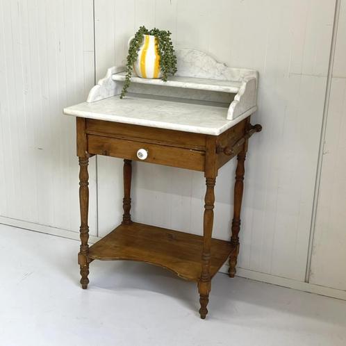 Antiek waskom wastafel kastje marmer blad kaptafel brocante, Huis en Inrichting, Tafels | Kaptafels, Gebruikt, Minder dan 100 cm