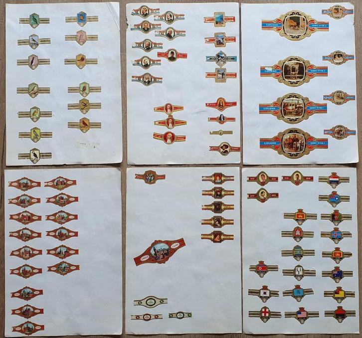 261 sigarenbandjes, opgeplakt, verzameling rond 1970, Verzamelen, Rookartikelen, Aanstekers en Luciferdoosjes, Gebruikt, Sigarenbandjes