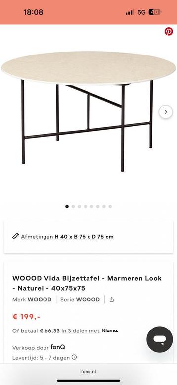 WOOOD Vida Bijzettafel - Marmeren Look - Naturel - 40x75x75 beschikbaar voor biedingen