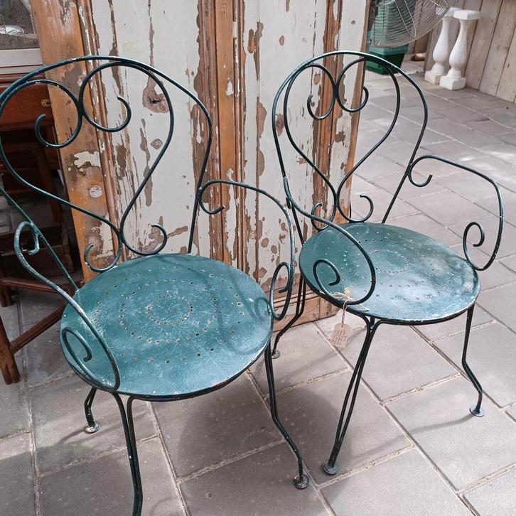 2 Franse ijzeren tuinstoelen/stoel/stoelen, Antiek en Kunst, Curiosa en Brocante, Ophalen