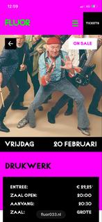 DRUKWERK – 4 kaarten - 20 Feb - Fluor Afoort, Tickets en Kaartjes, Concerten | Overige, Drie personen of meer, Februari