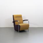 1x Leolux Scylla hoge rug + bijpassende hocker geel/paars, Huis en Inrichting, Niet ingevuld, Niet ingevuld, Leer, Ophalen of Verzenden