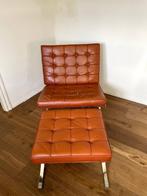 Cognac leren barcelona chair met hocker, 75 tot 100 cm, Modern, Gebruikt, Metaal