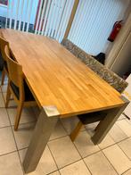 Massief eiken eettafel met RVS poten, Ophalen, Gebruikt, 50 tot 100 cm, Vijf personen of meer