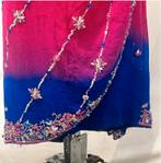 Zijden saree / Indiase jurk / 100 % silk sari, Maat 38/40 (M), Overige typen, Blauw, Nieuw