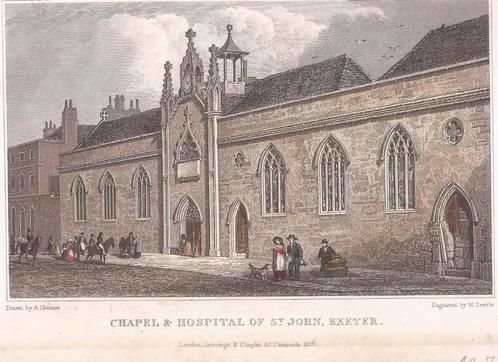 St. John's Hospital and Chapel, Exeter Ingekl. Staalgravure, Antiek en Kunst, Kunst | Etsen en Gravures, Ophalen of Verzenden