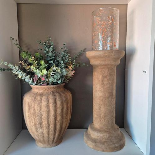 Stoer landelijk kandelaar/zuil bloempot set, Huis en Inrichting, Woonaccessoires | Kandelaars en Kaarsen, Nieuw, Kandelaar, 25 tot 50 cm