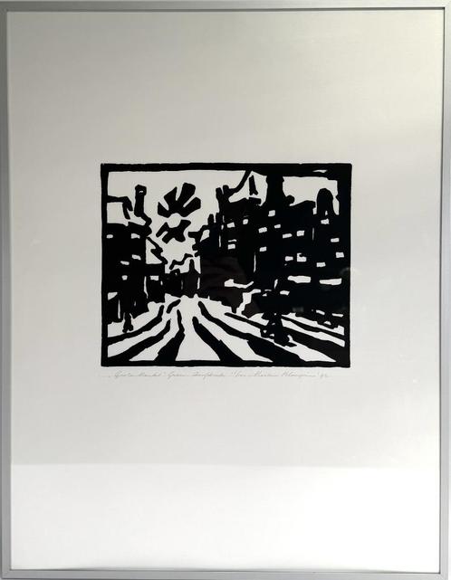 Zeefdruk Marten Klompien,"Grote Markt Groningen", 1992, Antiek en Kunst, Kunst | Litho's en Zeefdrukken, Ophalen of Verzenden