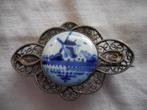 Broche met Delfts blauwe afbeelding, Gebruikt, Zilver, Ophalen