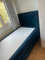 Mooie Eenpersoons boxpring - Blauw Velvet, Huis en Inrichting, Slaapkamer | Bedden, Ophalen, 90 cm, Eenpersoons, Blauw