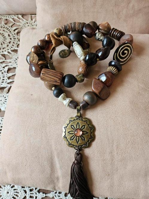 Ibiza ketting bruintinten, Sieraden, Tassen en Uiterlijk, Kettingen, Zo goed als nieuw, Overige materialen, Ophalen of Verzenden