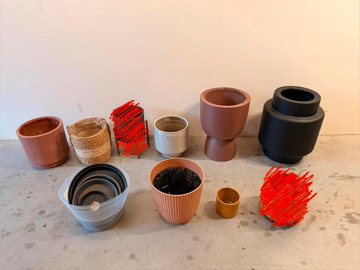 Bloempotten set voor binnen en buiten, Tuin en Terras, Bloempotten, Gebruikt, Overige materialen, Binnen, Balkon, Tuin, 40 tot 70 cm