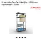 Grijze stelllingen met oplegborden en metalen bakken, Ophalen of Verzenden