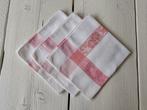 3 Mooie, oude vingerdoekjes - wit met roze - damast geweven, Antiek en Kunst, Ophalen of Verzenden