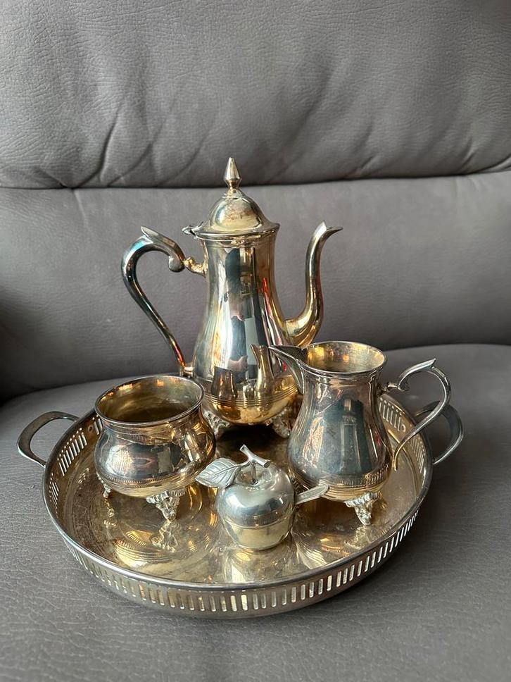 Verzilverde Theeset, Antiek en Kunst, Antiek | Goud en Zilver, Zilver, Ophalen of Verzenden