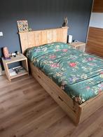 Steigerhouten bed met lades en nachtkastjes, Ophalen, Bruin, Steigerhout, Tweepersoons