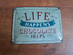 Vintage metalen wandbord tekstbord chocolate 20 bij 15 cm, Ophalen of Verzenden, Gebruikt
