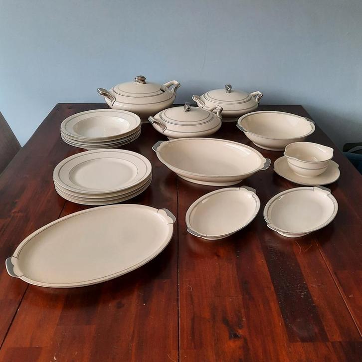 Opruiming: MCP Czechoslavakia, roomwit servies met zilver, Antiek en Kunst, Antiek | Servies compleet, Ophalen