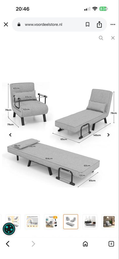 Slaapstoel / Logeerbed - Multifunctioneel!, Huis en Inrichting, Fauteuils, Zo goed als nieuw, Stof, Minder dan 50 cm, Minder dan 75 cm