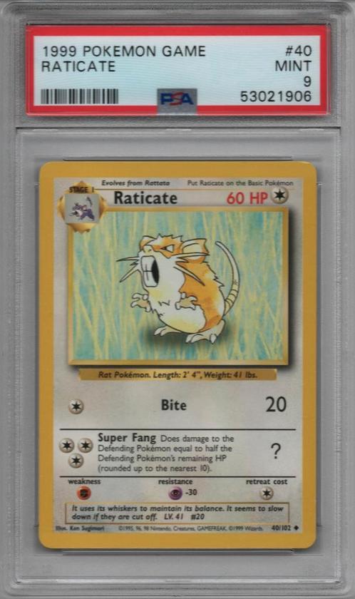 Raticate Psa 9 Base set unlimited, Hobby en Vrije tijd, Verzamelkaartspellen | Pokémon, Ophalen of Verzenden
