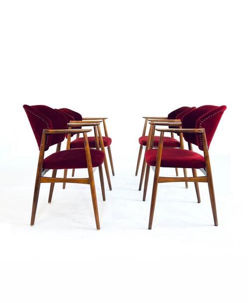 4x vintage eetkamerstoel, Spahn Stadlohn ‘60, Huis en Inrichting, Stoelen, Zo goed als nieuw, Vier, Hout, Stof, Rood, Ophalen of Verzenden