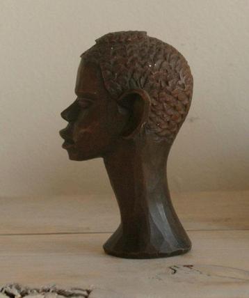 Houtsnijwerk hoofd - afrikaans - man - hout  beschikbaar voor biedingen